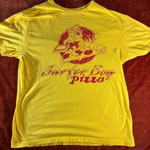 Universal studios Yellow Tee with Red Surfer Boy Pizza Graphic